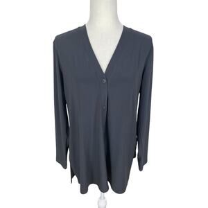 Sympli Button Front Stretch Jersey Long Sleeve Tunic Top Dark Gray Size 10